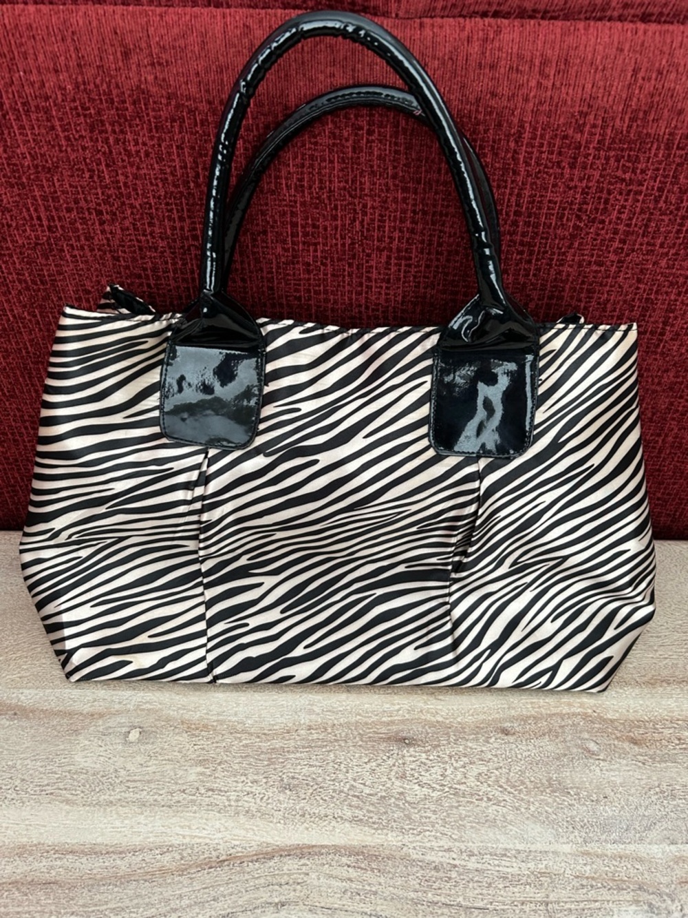 Jessica Simpson Black and Gold Zebra Tote with Patent Black Handles